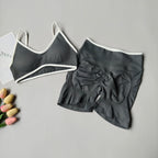 Peach Buttock Yoga Suit Women Gym Seamless Suspender Gathering Bra High Waist Hip Lifting Belly Tightening Shorts Fitness Set - Matrix-studios.com