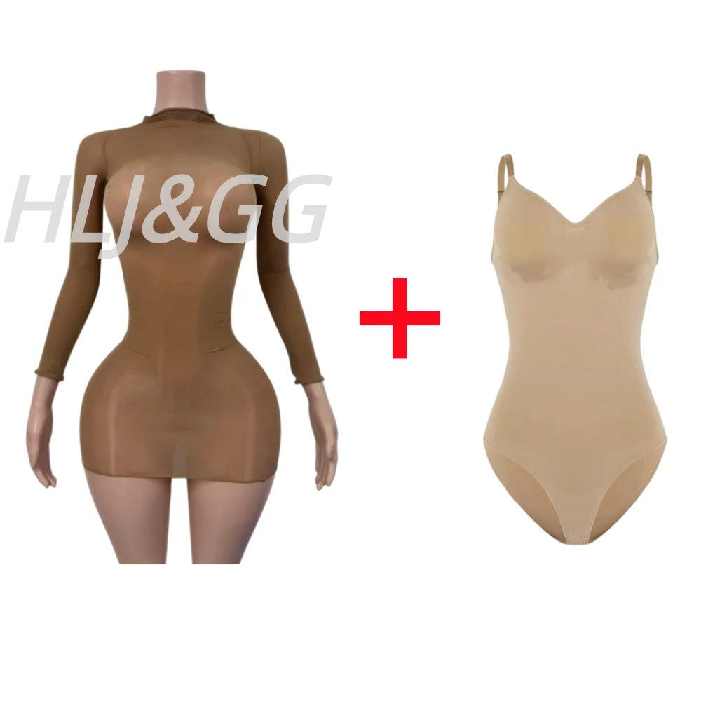 HLJ&GG Sexy Mesh See Through Bodycon Jumpsuits And Bodysuits Suits Women Long Sleeve Stretchy Playsuits Party Night Club Overall - Matrix Studios