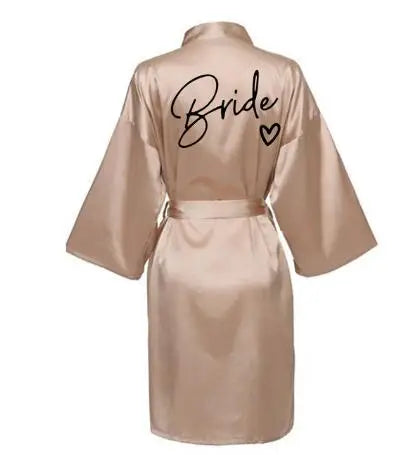 Wedding Party Team Bride Robe With Black Letters Kimono Satin Pajamas Bridesmaid Bathrobe SP003 - Matrix-studios.com