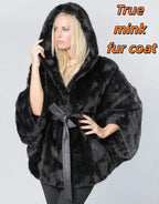 2026 Women's New Mink Fur Bat Top, Hooded Shawl Jacket, Real Mink Fur Leather Jacket - Matrix Studios