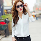Long Sleeve Shirt Women Autumn Clothing Fashion Slim Blouse V Neck Korean Elegant Ladies Office Shirts White Red - Matrix-studios.com