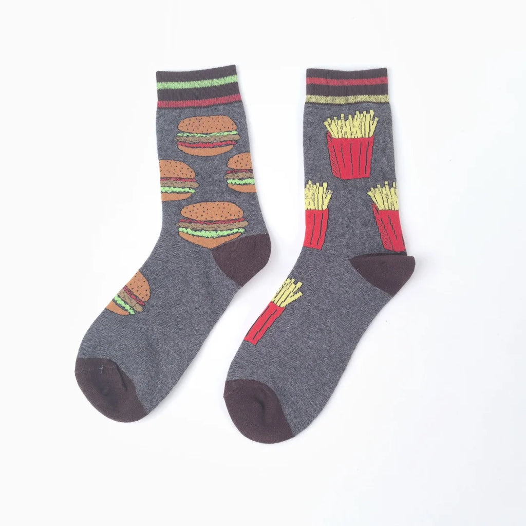 1 Pair Unisex Funny AB Style Tomato Ketchup French Fry Printed Mid-Calf Socks Suit In All Seasons - Matrix Studios