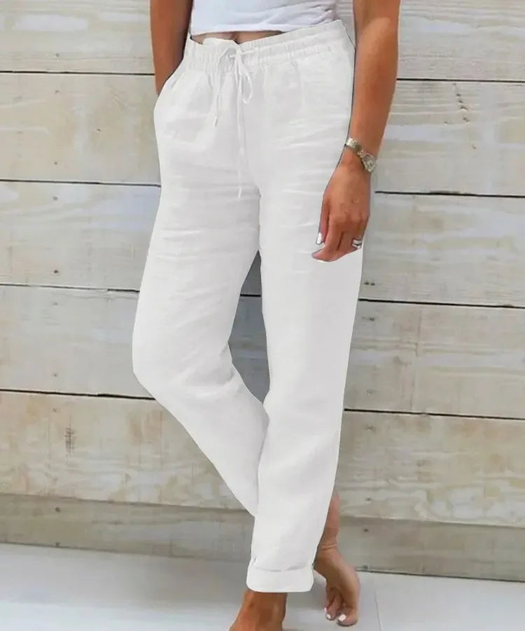 Cotton Linen Summer Pants for Women High Waist Elastic Casual Trousers Streetwear Solid Female Clothes 2026 Loose Pencil Pants - Matrix-studios.com