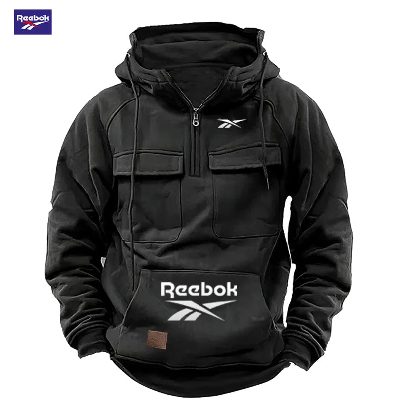 2026 Reebok Logo Multi-Pocket Design Hoodie - The Top Choice for Fashionable Autumn and Winter, a Semi-Zippered Hooded Comforta - Matrix Studios