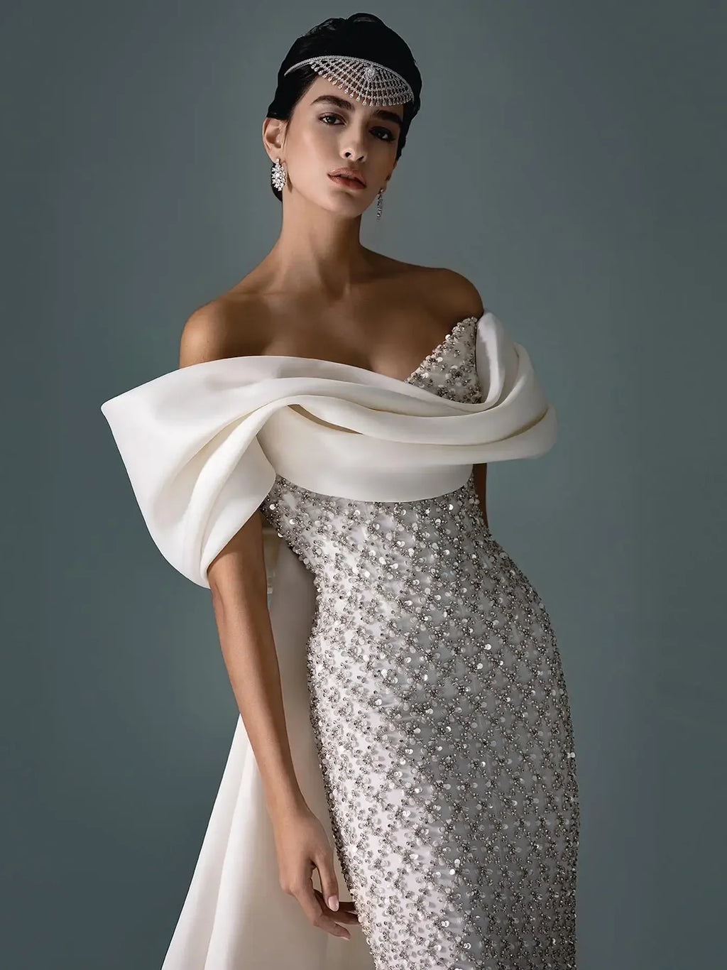 Customized Evening Dresses Exquisite Sexy Classic Jersey Pattern Sequined Straight Boat Neck Long Dress High Quality Prom Gown - Matrix Studios