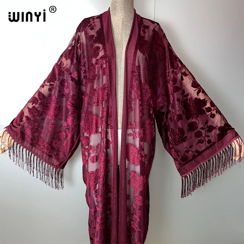 WINYI Kimono Perspective Sexy Cardigan Bikini Cover-up Holiday Maxi Beach Swimsuit Evening Party Dress Vestidos Fashion Kaftan - Matrix Studios