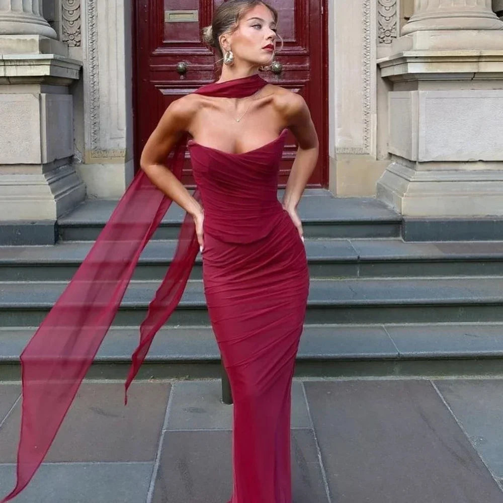 Suninheart Elegant Women 2 Piece Dress Set 2024 Strapless Bodycon Crop Top and Maxi Skirt Set Formal Wedding Guest Party Dress - Matrix-studios.com