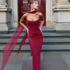 Suninheart Elegant Women 2 Piece Dress Set 2024 Strapless Bodycon Crop Top and Maxi Skirt Set Formal Wedding Guest Party Dress - Matrix-studios.com