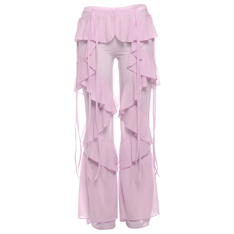 Cover-ups Ruffle Pants Summer Women Beach Wear White Cotton Tunic Mesh Pants Sarong Wrap Skirt Swimsuit Cover Up - Matrix Studios