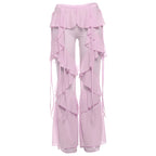 Cover-ups Ruffle Pants Summer Women Beach Wear White Cotton Tunic Mesh Pants Sarong Wrap Skirt Swimsuit Cover Up - Matrix Studios