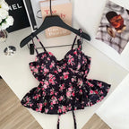 Sexy Slim  Corset ruffle print Chic Korean Camis Tank Top Basic Fashion Off Shoulder Summer Women Clothing - Matrix-studios.com