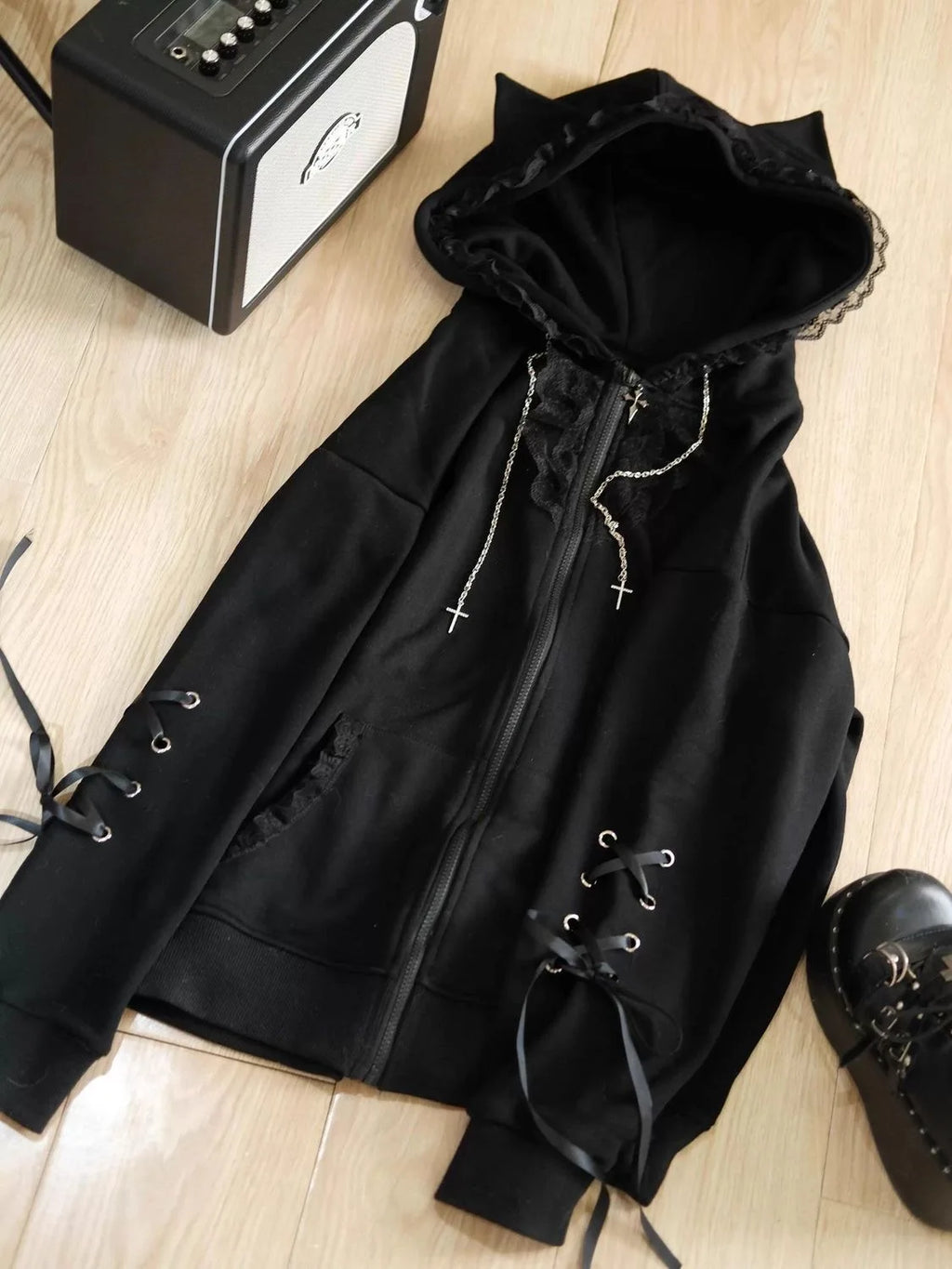 Vintage Kawaii Long Sleeve Loose Coat with Hooded Women Japanese Cute Zipper Sweatshirts Female Casual Y2k Jacket Overcoat Chic - Matrix Studios