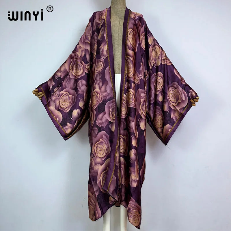 WINYI Summer New Fashion Print Women Cardigan Loose Long Dress Elegant Party Boho Maxi Beach Holiday Cover Up Kimonos Kaftan - Matrix Studios