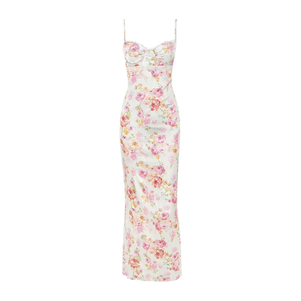 Suninheart Summer Spaghetti Strap Floral Print Party Dresses Elegant Maxi Bodycon Wedding Guest Holiday Dress New In Dress 2023 - Matrix-studios.com