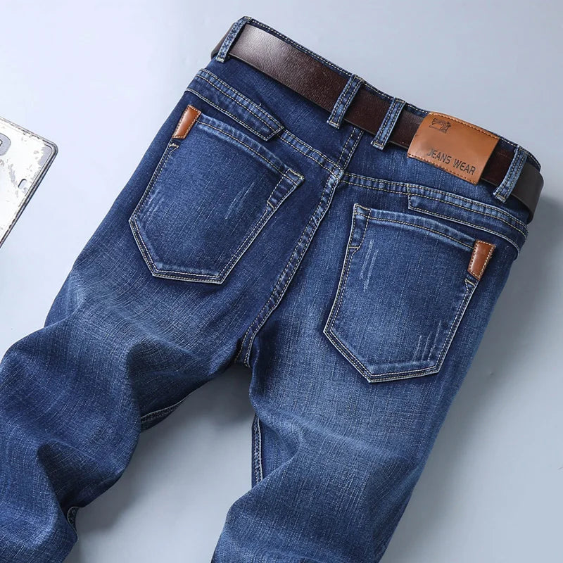 Men's New Korean Version Is Soft And Comfortable Stretch Regular Fit Jeans Fashion Casual Cotton Business Black  Denim Pants - Matrix Studios