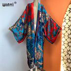 WINYI Summer New Fashion Print Women Cardigan Loose Long Dress Elegant Party Boho Maxi Beach Holiday Cover Up Kimonos Kaftan - Matrix Studios