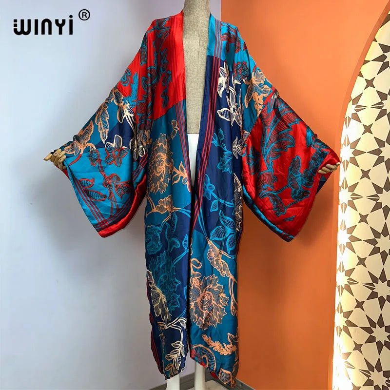WINYI Summer New Fashion Print Women Cardigan Loose Long Dress Elegant Party Boho Maxi Beach Holiday Cover Up Kimonos Kaftan - Matrix Studios