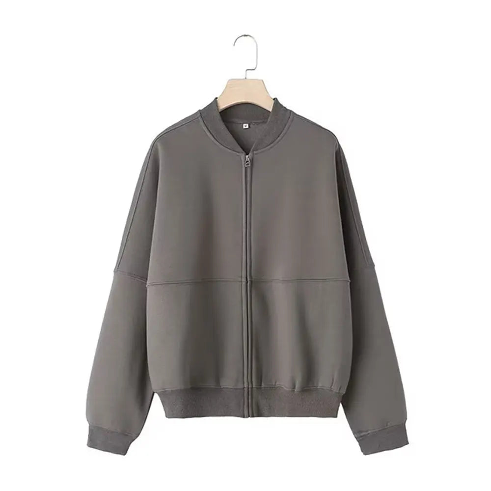 HH Women's Fall 2-Piece Retro Solid Color Zip Bomber Jacket Sweatshirt+High Waist Lace Up Women's Wide Leg Pants Street Wear - Matrix-studios.com