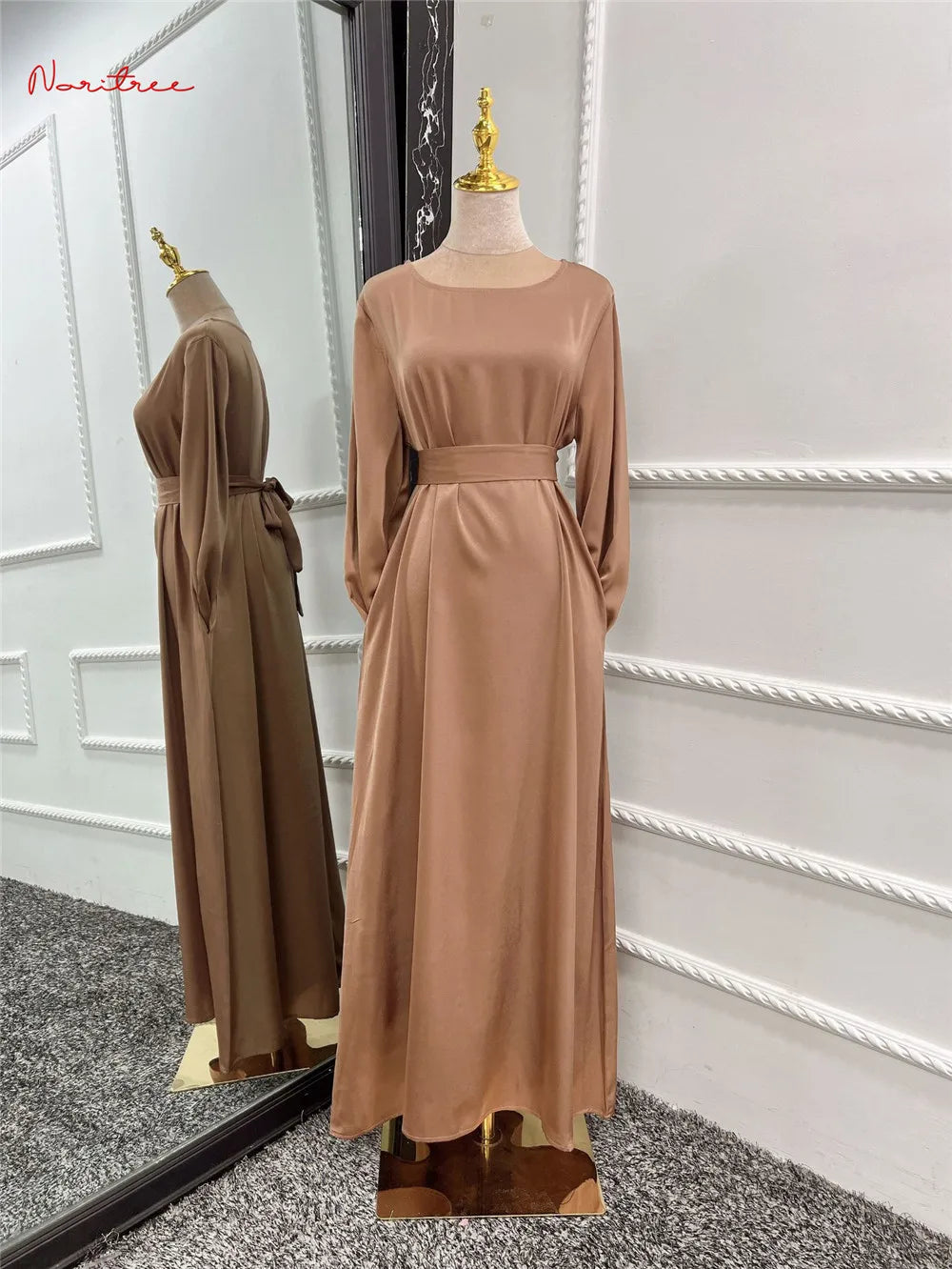 Fashion Sliky Djellaba Muslim Dress Dubai Full Length Flare Sleeved Soft Abaya Dubai Turkey Muslim Islam Robe WY921 - Matrix-studios.com