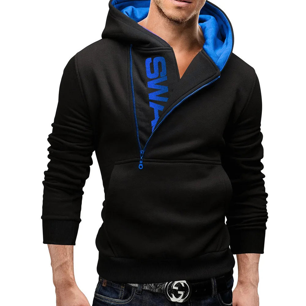 Men's Hoodies Long Sleeve Sweatshirts for Men Zipper Hooded Pullover High Neck Mens Sweatshirt Top Jacket Coat Black Sweater - Matrix Studios