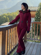 Casual Solid Tassels Women's Ski Suit Zippers Fur Hooded Slim High Waist Lady Jumpsuits 2025 Winter Fashion Female Warm Skiwear - Matrix Studios