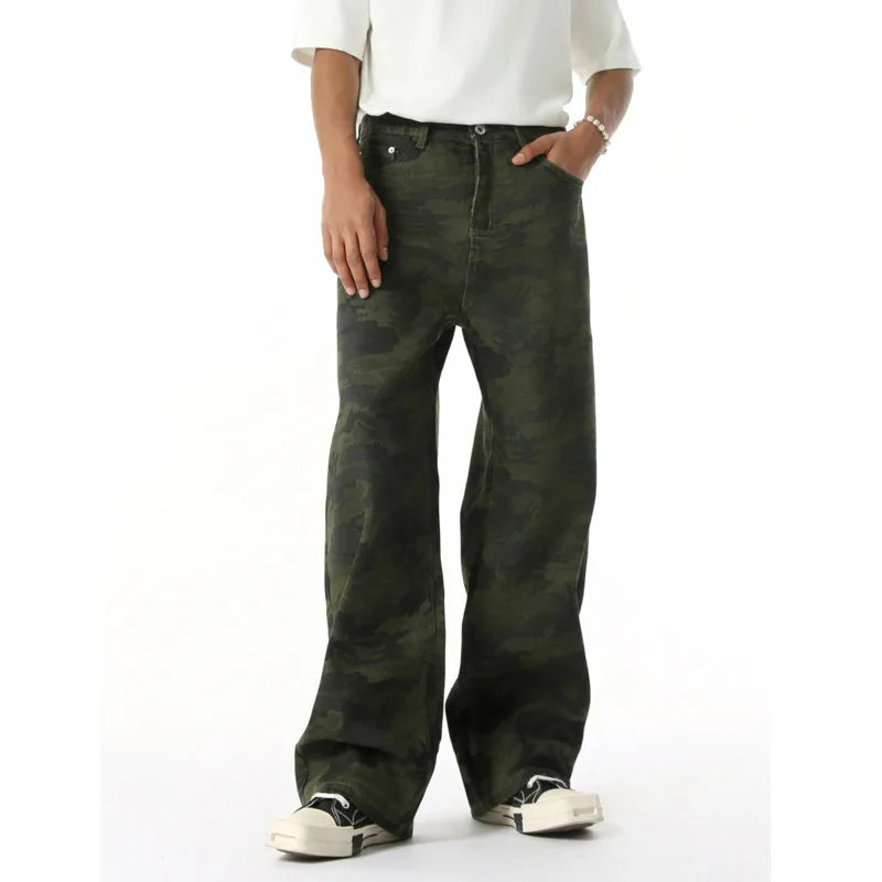 2025 Four Seasons Men's Youth Popular Multi color Pattern Camouflage Pants Basic Versatile Straight Wash Casual Cowboy Pants - Matrix Studios