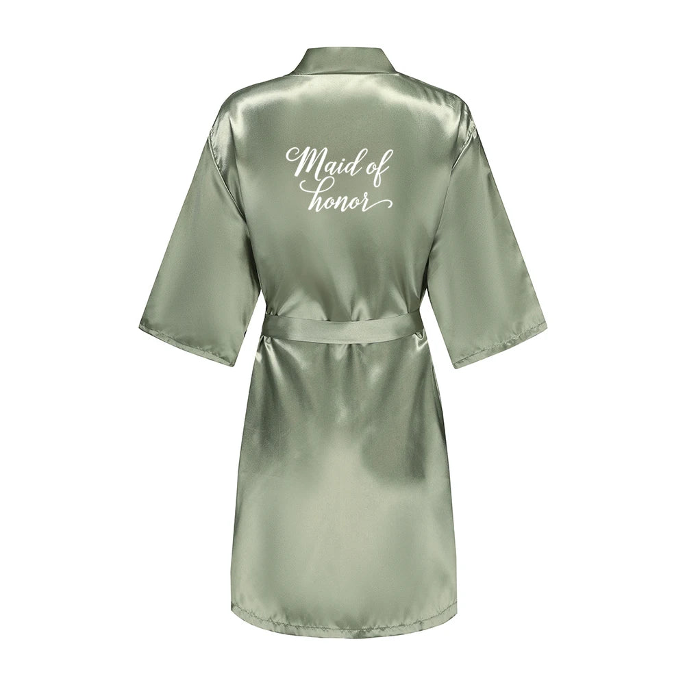 Women's Satin Robe Silk Kimono Bathrobe Pure Short Sexy Sleepwear Bridesmaid Bride Party Robes Grass Green
