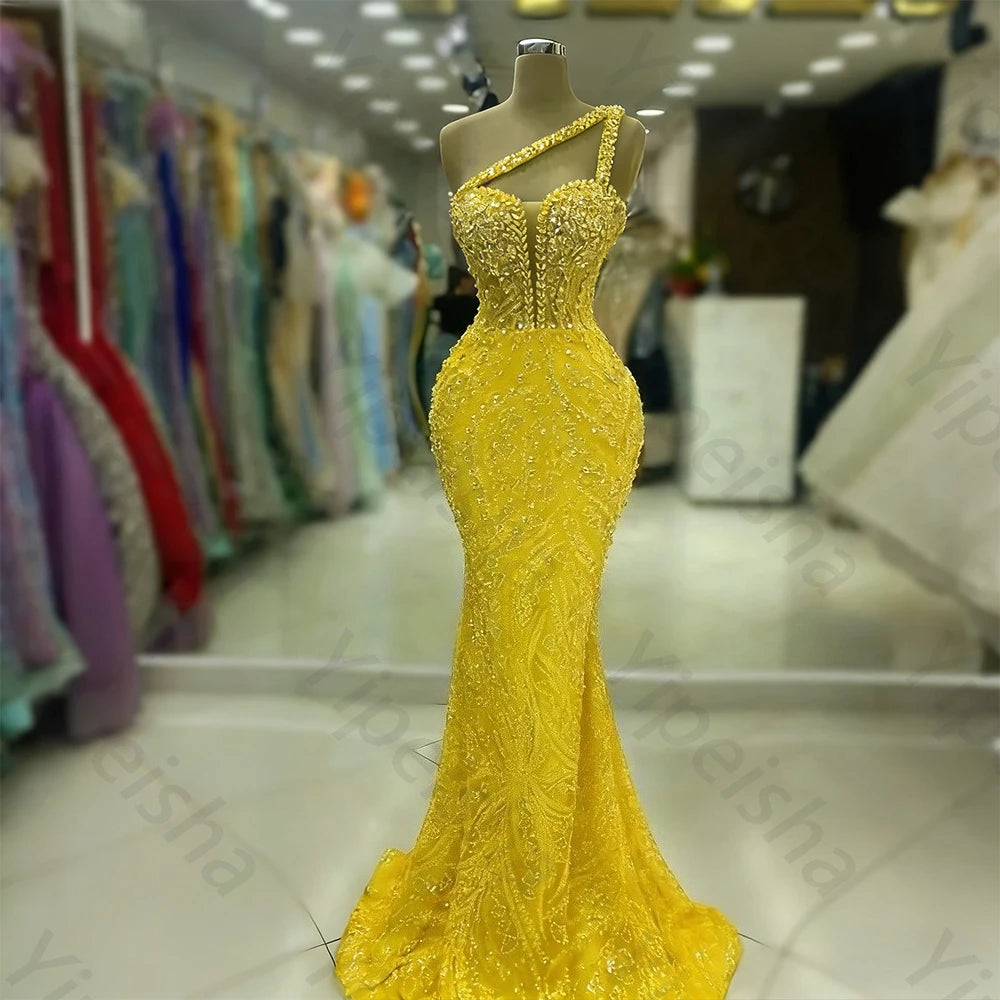 Customized Exquisite Evening Dresses Gorgeous Dazzling One Shoulder Backless Fishtail Gown Beading Long Dress Formal Party Gowns - Matrix-studios.com