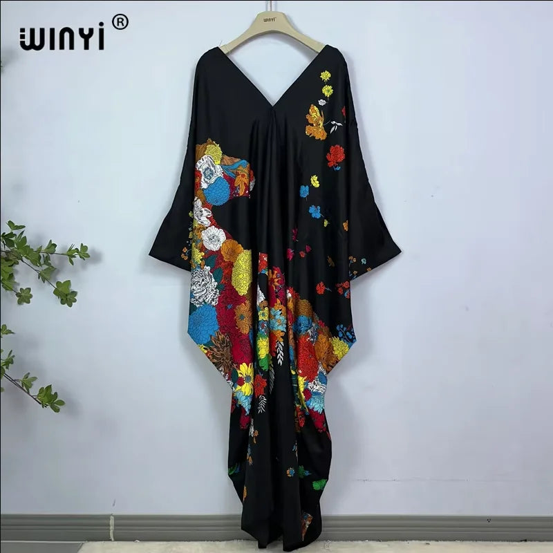 WINYI Print Summer Maxi Dress Muslim Abaya Lady Beach Cover Up Muslim Woman Dresses Beachwear Fashion Kaftan Abaya Dubai Luxury - Matrix Studios