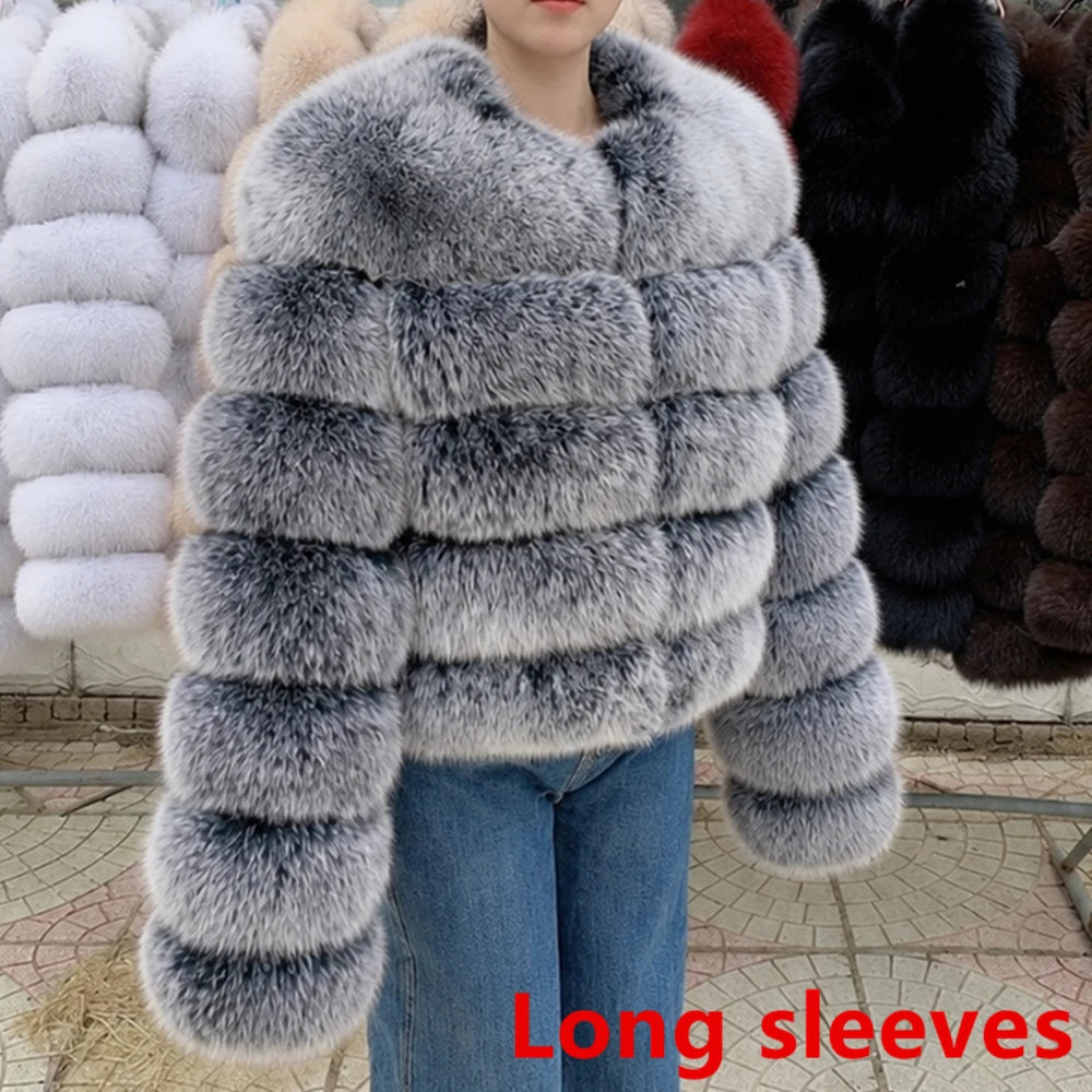 QUEENTINA Fox Fur Coat Long Sleeves Real Winter Women'S Brown 2025 Leather And Skin Clothing Natural New In Coats & Jackets - Matrix Studios