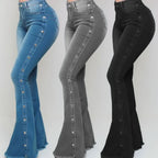 Jeans High Waist Strecth Denim Flare Pants Women Vintage Trousers Buttons Denims Streetwear 2024 Autumn Female Floor Length - Matrix-studios.com