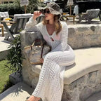 Sexy Bikini Cover Up Lace Hollow Crochet Swimsuit Beach Dress Women 2025 Summer Cover-Ups Coffee Bathing Suit Beach Wear Tunic - Matrix Studios