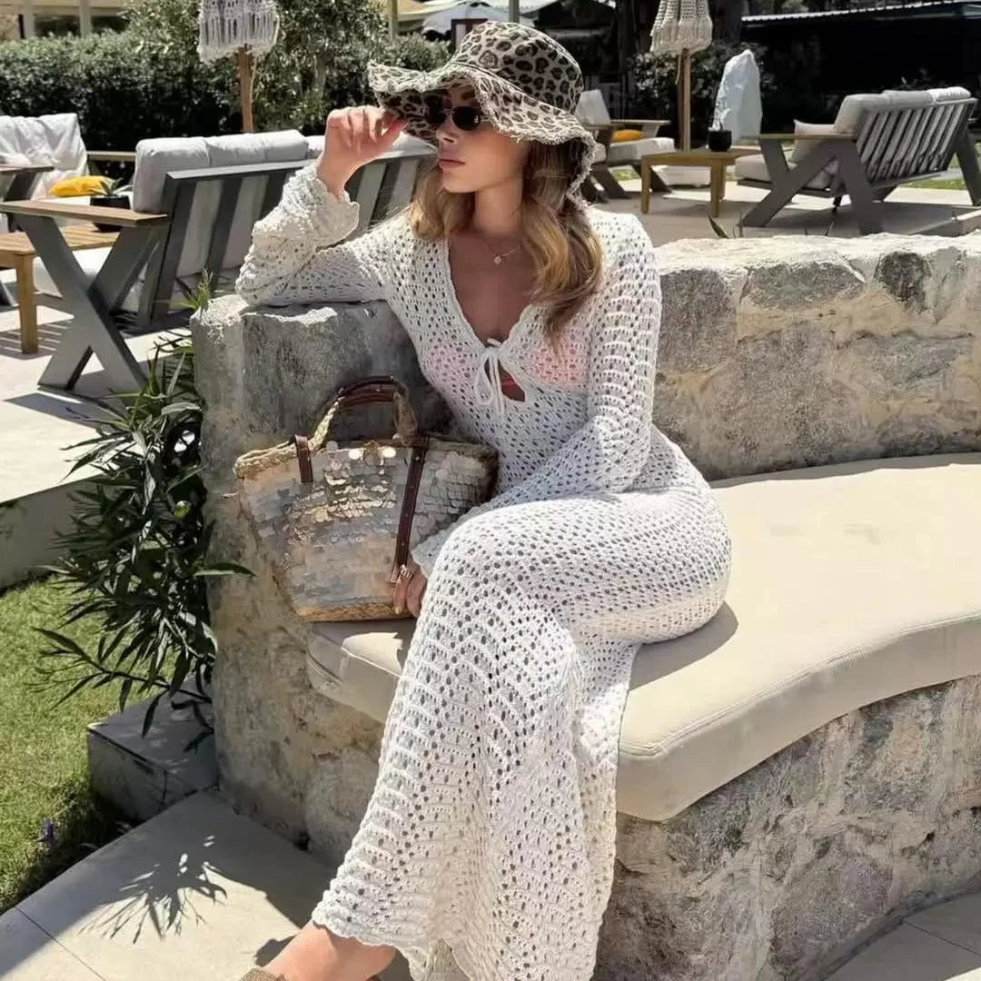 Sexy Bikini Cover Up Lace Hollow Crochet Swimsuit Beach Dress Women 2025 Summer Cover-Ups Coffee Bathing Suit Beach Wear Tunic - Matrix Studios