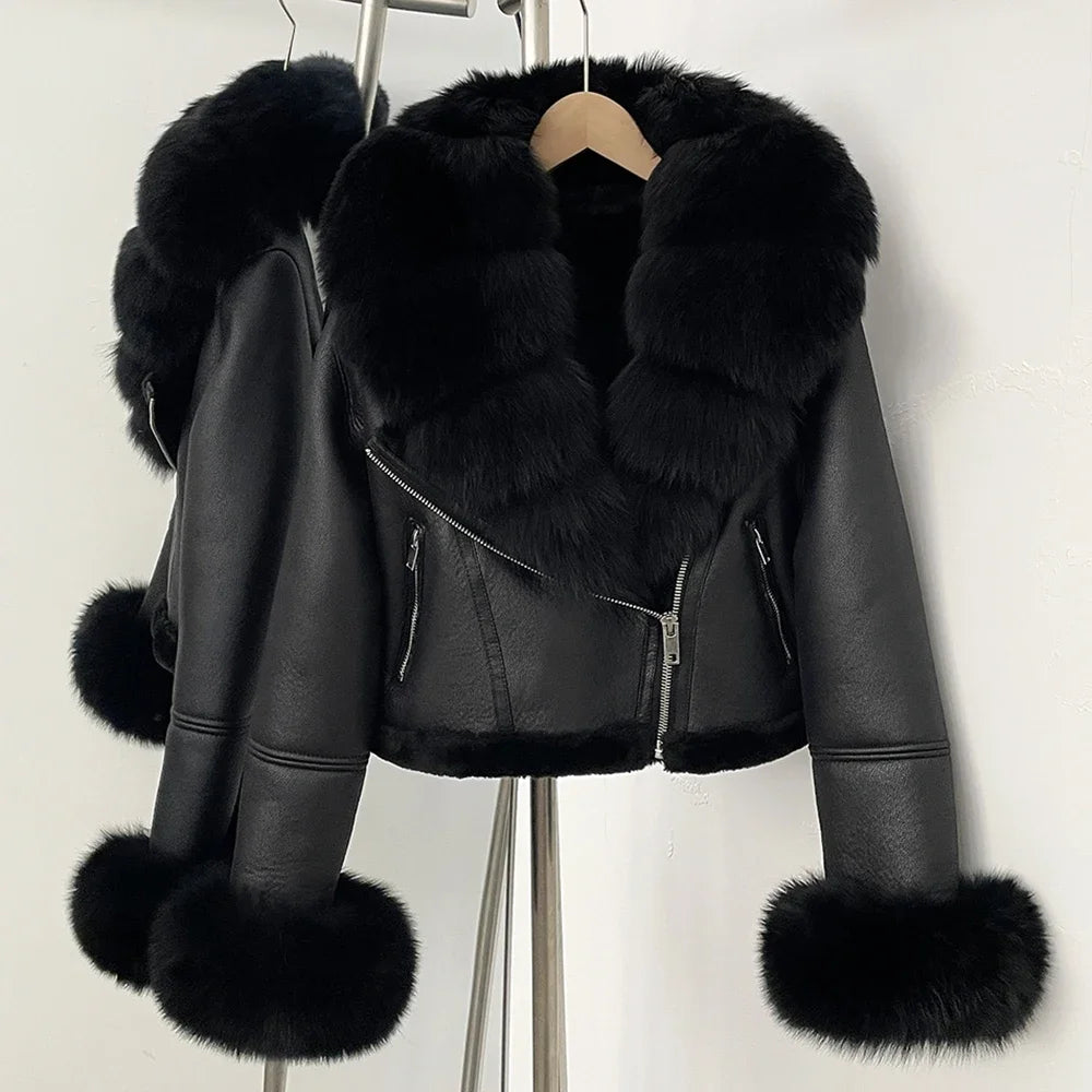 Reality Fur Jacket Winter Real Fur Cuffs Clothes Women Short Faux Leather Fake Fur Inner Jacket Female Thick Warm Fox Fur Coat - Matrix Studios