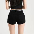 Summer Y2k Sexy Low Waist Mini Denim Shorts Women Vintage Korean Popular Girls Slight Strech Streetwear Gothic Rivet Black Jeans - Matrix-studios.com