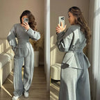 Zekye Women's Matching Sets Crew Neck Long Sleeve Simple Top Slim Trend Wide Leg Pants Set Women's Tracksuit 2026 Femme - Matrix-studios.com