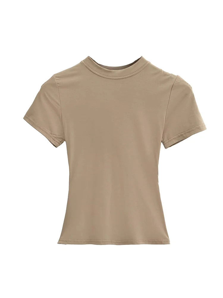 2025 New High Quality Casual T shirt Sexy Slim Short Sleeves Fashion Trend Solid Women Clothing y2k Tops - Matrix-studios.com