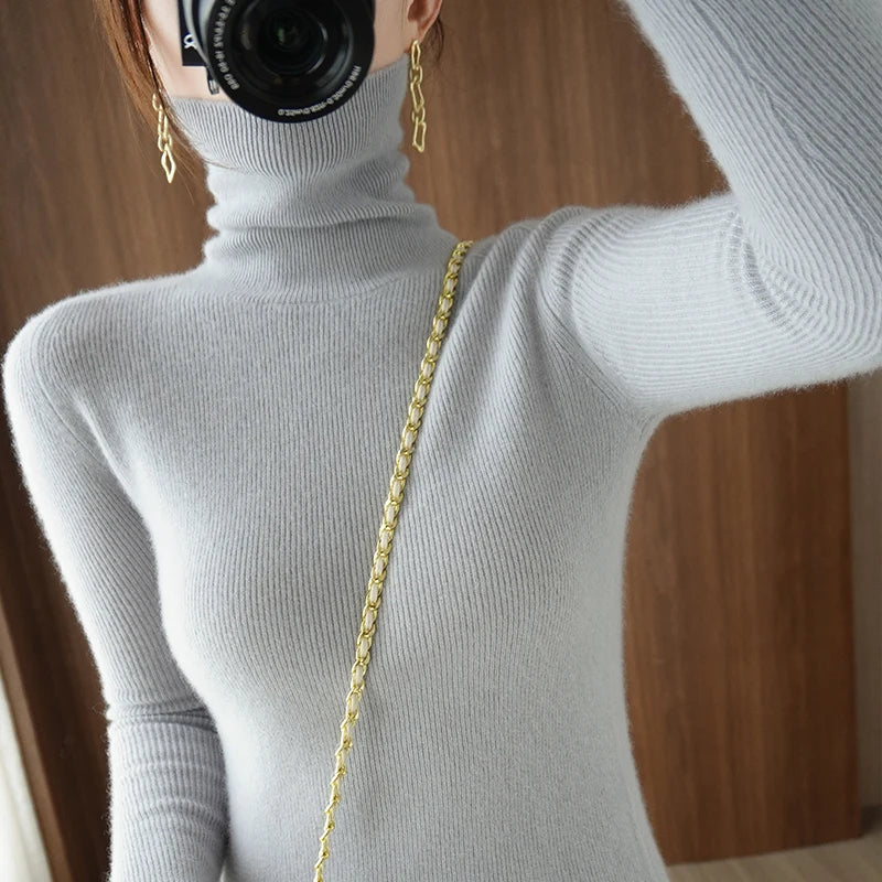 2026 Autumn Winter Turtleneck Sweater Women Thick Warm Soft Female Slim Pullovers Women Sweater Ladies Solid Versatile Knitted - Matrix Studios