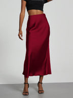 21 Colors New 2026 Women's Elegant High Waist Satin Long Skirts Female Summer Solid Color Faldas - Matrix-studios.com
