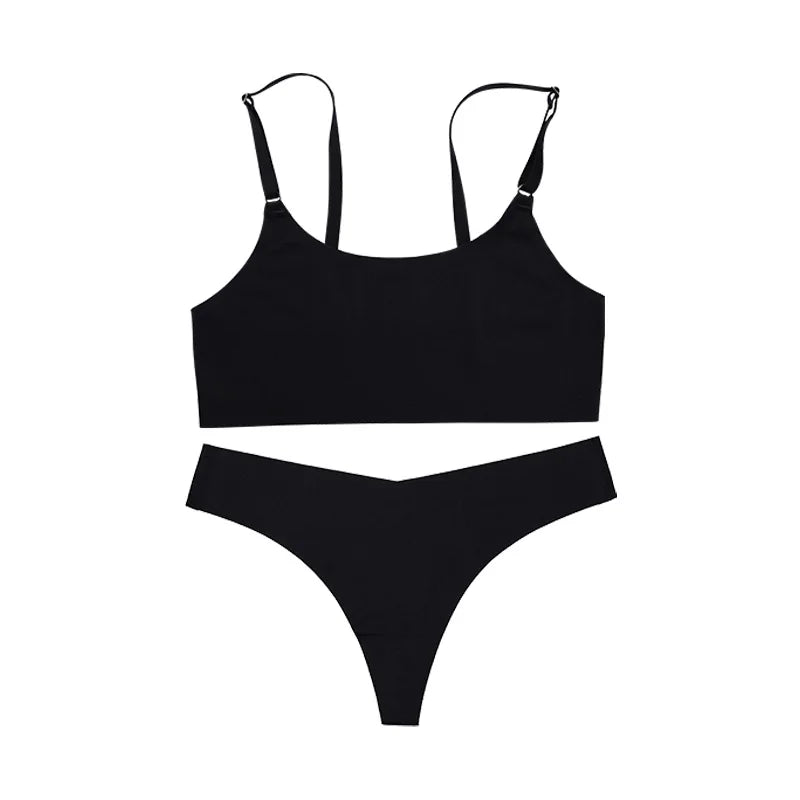 Hot Sale High Quality Latest Design Us Size Stylish Solid Ice Silk Seamless Wireless Bras And Women Underwear Set - Matrix-studios.com