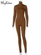 Hugcitar Long Sleeve Solid Turtleneck Skinny Bodycon Jumpsuit Autumn Winter Women Fashion Streetwear Casual Romper - Matrix Studios