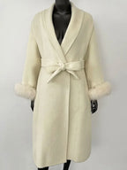 OFTBUY Oversize Loose Autumn Winter Women Coat Real Natural Fox Fur V-neck Woolen Blends Jacket Thick Warm Casual New Overwears - Matrix Studios