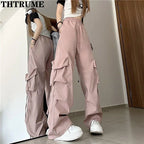 Retro Vintage High Street Baggy Pants Fashion Women Oversized Drawstring Pocket New Pant Casual Streetwear Loose Jogger Trousers - Matrix-studios.com