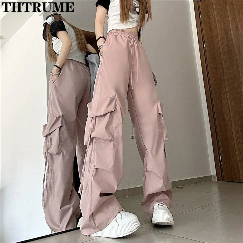 Retro Vintage High Street Baggy Pants Fashion Women Oversized Drawstring Pocket New Pant Casual Streetwear Loose Jogger Trousers - Matrix-studios.com