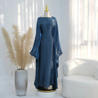 Ramadan Eid Evening Party Shiny Kaftan Dress for Women, Butterfly Sleeves Round Neck Muslim Women Abaya Dubai Islamic Clothing - Matrix-studios.com