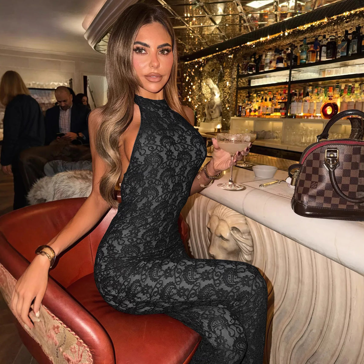Avrilyaan Lace Seven-Point Long Pants Bodycon Sexy Party Deep V Playsuits Women Rompers Womens Jumpsuit 2025 Summer Overalls - Matrix Studios