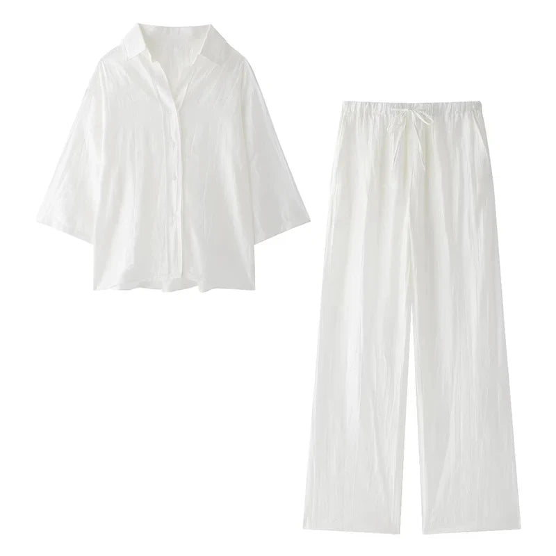 Women's Set 2024 New Fashion Spring Jacquard Loose Ladies Shirt Summer Women Pants Casual Chic Print Set for Women - Matrix-studios.com