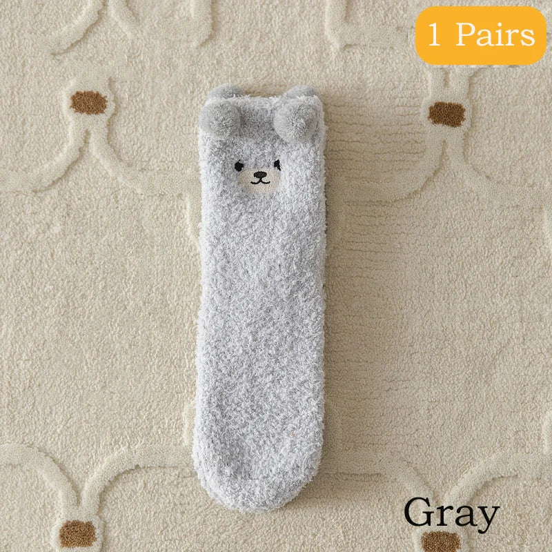 Cute Bear Winter Socks Women's Thickened Plush Warm Comfortable Sleeping Sock Cute Cartoon Lovely Floor Socks Mid Tube Socks - Matrix Studios