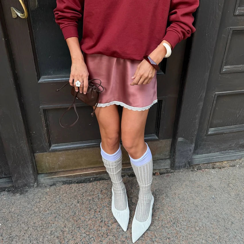 Linad Summer Sexy Satin White Mini Skirts For Women Street Chic Red High Waist Skirt Casual Slim Elastic Waist Skirt Female 2025 - Matrix-studios.com