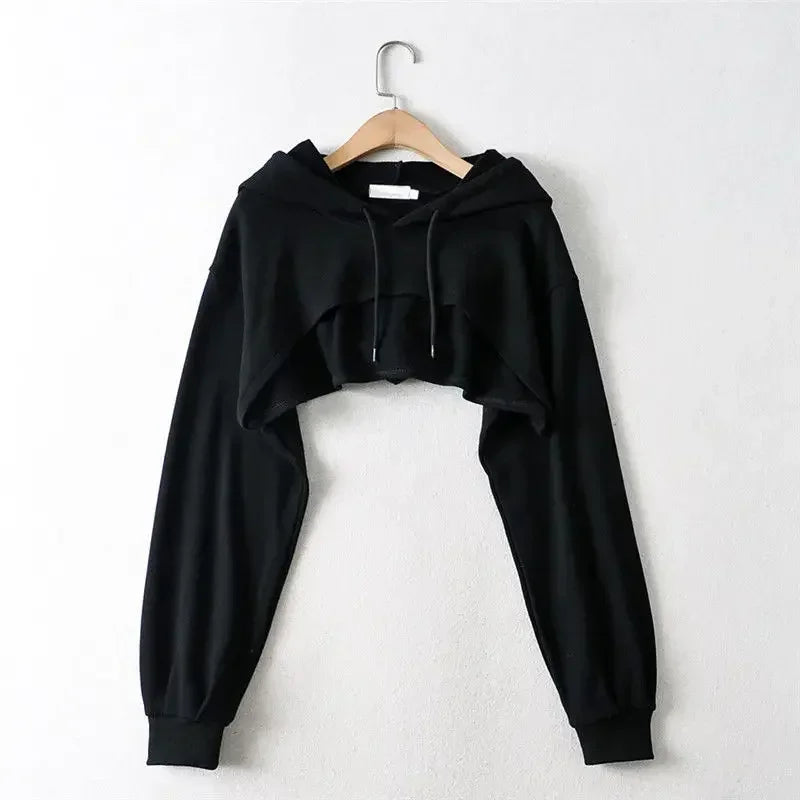 Hoodie Female Hoodie Personality Irregular Crop Ultra Short Style Long Sleeve Top Female Drop Shipping Sweatshirt Y2k Clothes - Matrix Studios